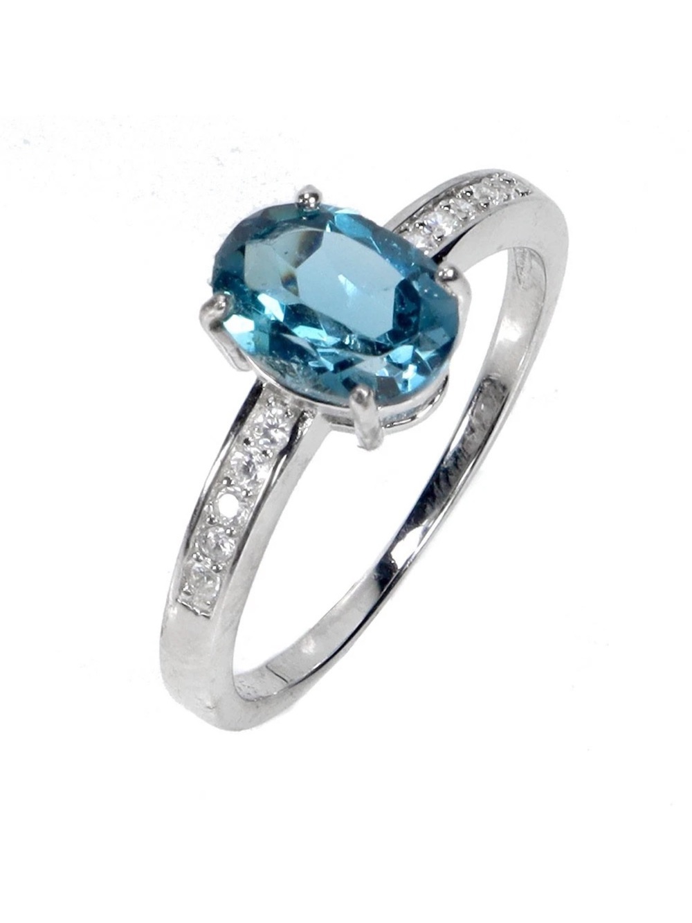 Stunning Natural London Blue Topaz w/ Zircon accent 925 Sterling Silver Ring 6.5